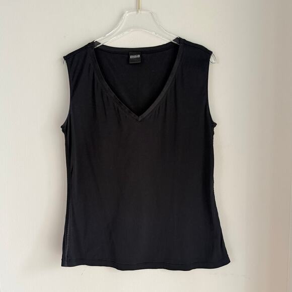 Wolford Ontario Tank Top Size Large 59244 V-neck Black Satin Trim Minimalist - Picture 1 of 5